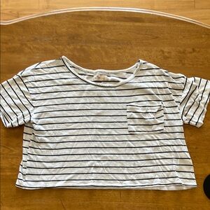 Hollister Striped white with black stripes Cropped T-Shirt